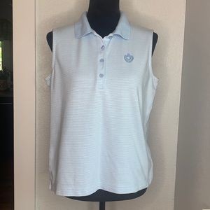 Taylor & Henry blue white striped sleeveless polo golf shirt